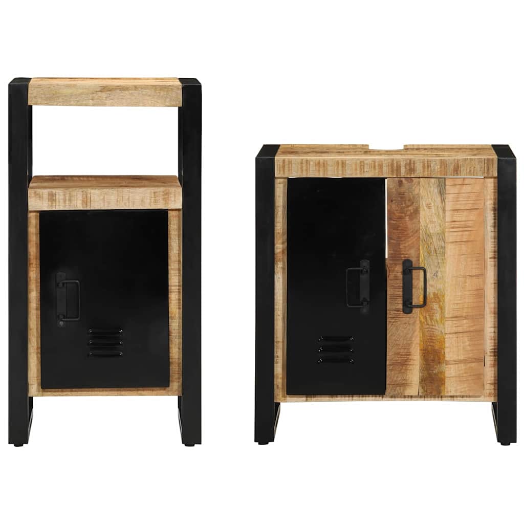 Bathroom Furniture Set 2 Pcs Brown & Black Solid Mango Wood