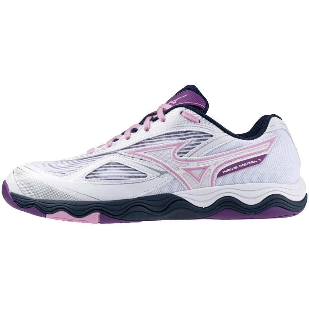Mizuno Table Tennis Shoes Wave Medal 7 Stability Cushioning Resilience White x Pink x Purple cm 2E 25.0