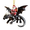 Christmas Door Window Decor Santa Claus Dragon Rider Ornament, 2D Acrylic Red Unique Xmas Ornament for Home with Flying Tree Hanging Decorations
