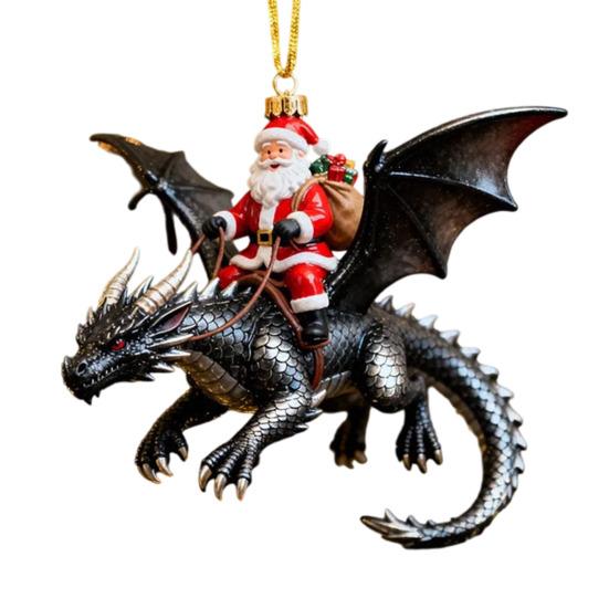 Christmas Door Window Decor Santa Claus Dragon Rider Ornament, 2D Acrylic Red Unique Xmas Ornament for Home with Flying Tree Hanging Decorations