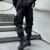 Multi Pockets Ribbons Bandage Wear Cargo Pants Mens Harajuku Punk Hip Hop Joggers Casual Streetwear