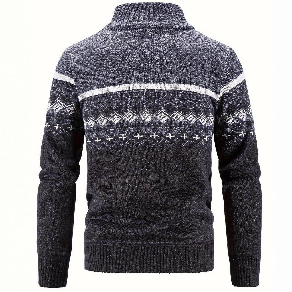 Men's Winter High Neck Plush Knit Slim Fit Cardigan Sweater