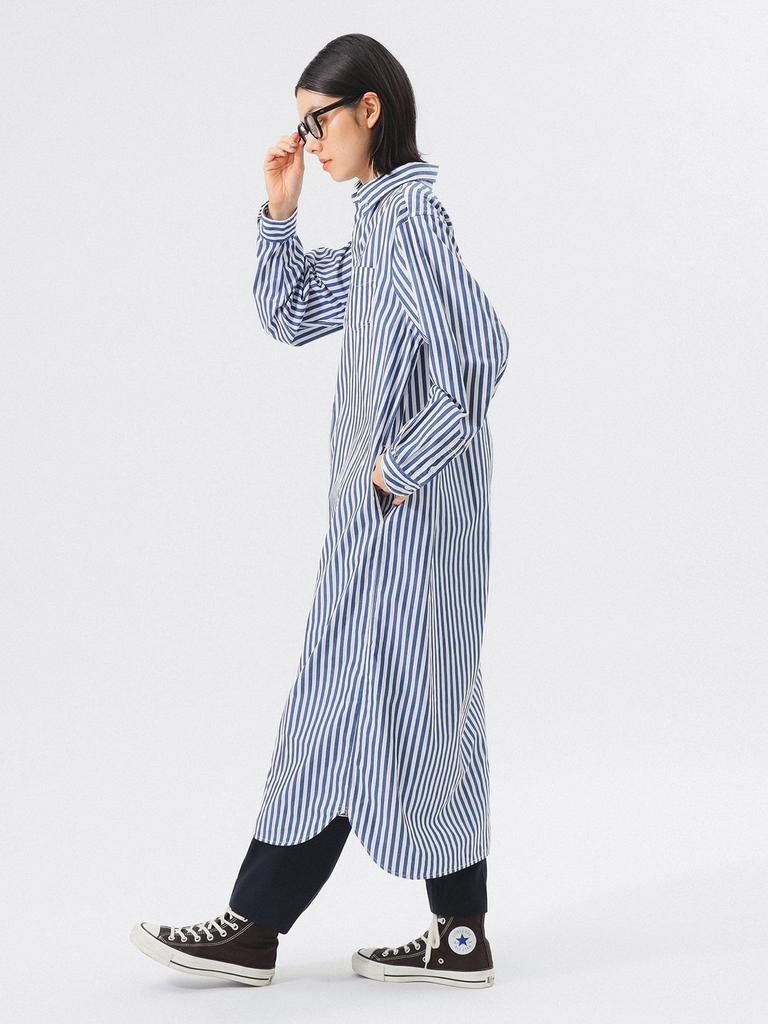 Beams Boy Women's Striped BD Dress, Long Sleeve, Navy, One Size