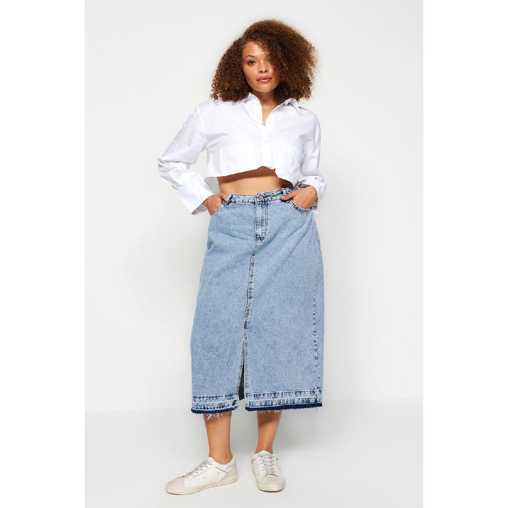 Blauer Jeansrock mit Schlitz vorne Tbbss23az00054