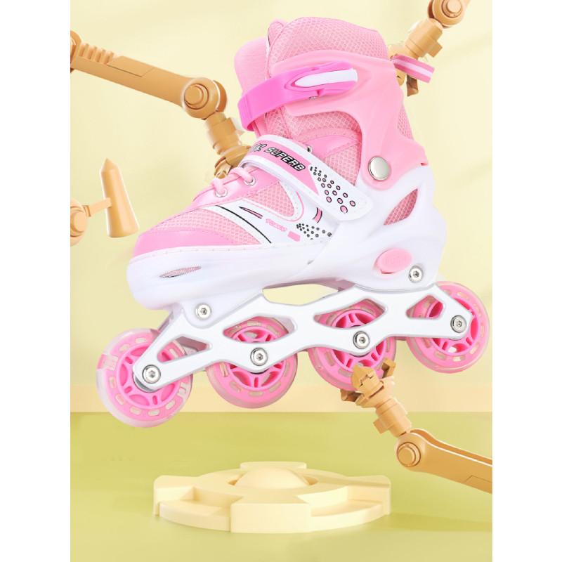 Adjustable Childrens Roller Shoes With Mesh Fabric Pvc Wheels For Play Outdoor