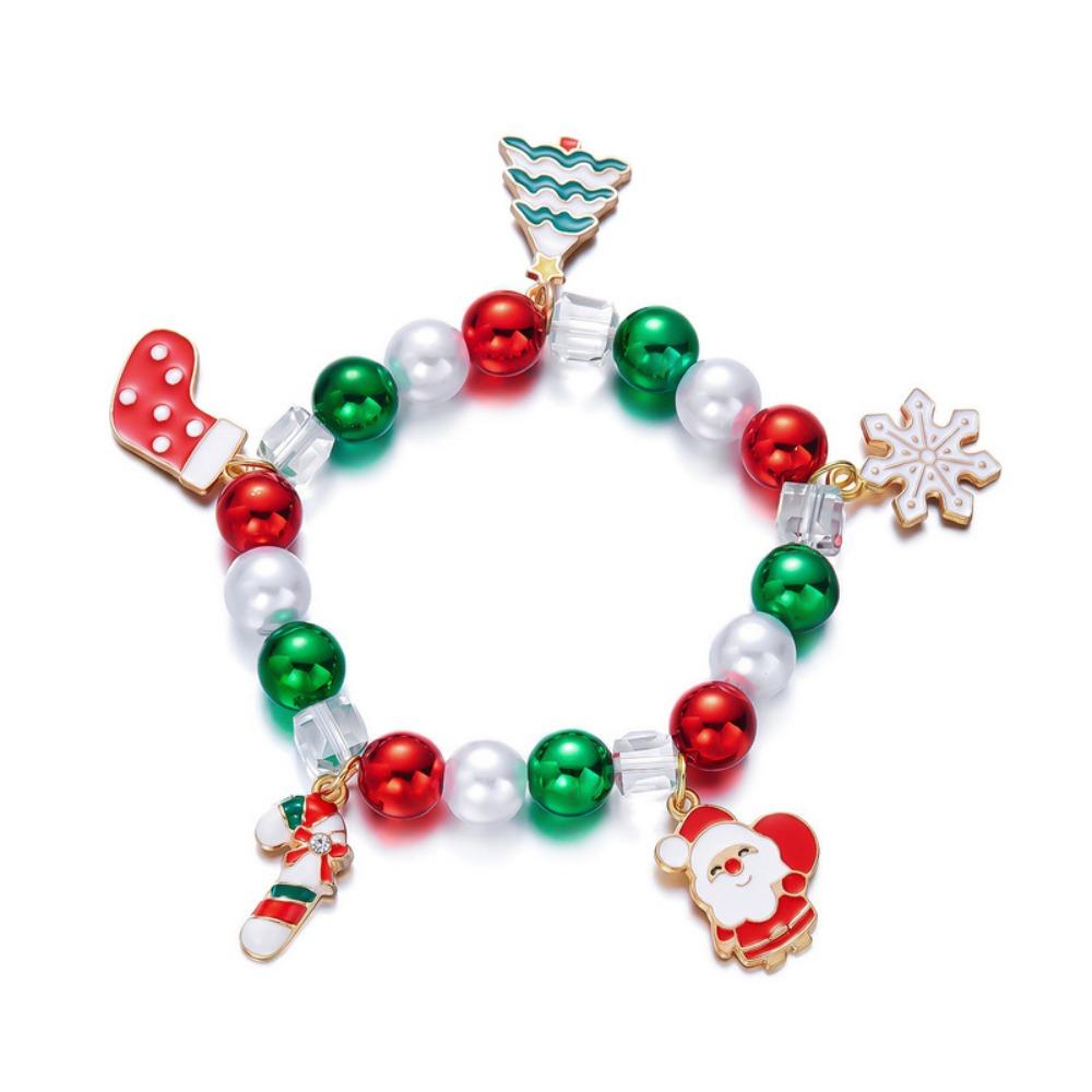 Red Green Christmas Beaded Bracelet Faux Pearls Holiday Wrist Band  Charm Lovers