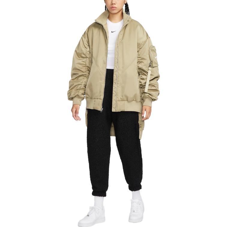Nike Sportswear Essentials Solid Zip Loose Long Sleeve Jacket Women jackets Green FQ7583-276
