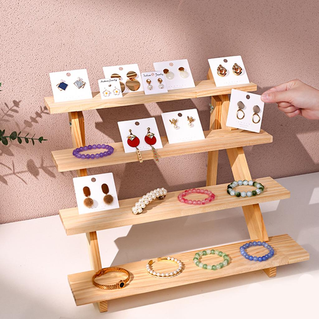 Jewelry Display Stand Wooden Earring Storage Container Desktop Tray Countertop Display Stand Bracelet Stand