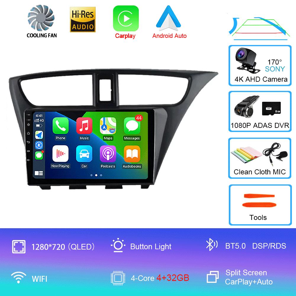 Android 14 Carplay Radio De Coche Para Honda CIVIC Hatchback 2012 2013 2014 2015 2016 2017 Reproductor Multimedia Navegación GPS