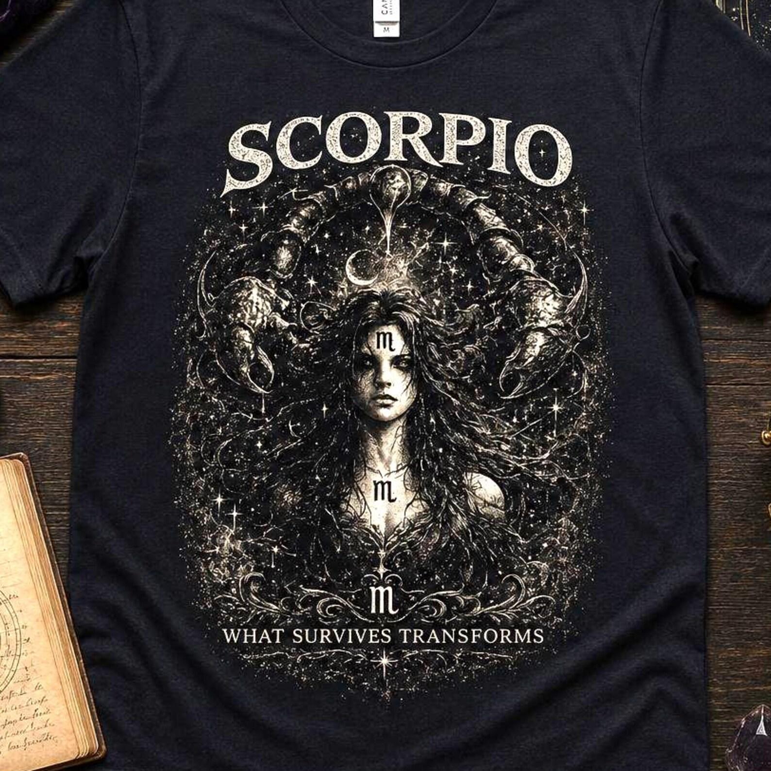 Scorpio Zodiac Shirt, Gothic Astrology Tee | Dark Academia Horoscope T-Shirt, Celestial Scorpio Apparel, Scorpio Gift for Women Men 2XL