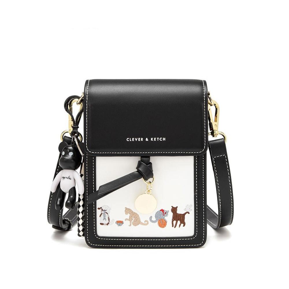 

Новая сумка через плечо, сумка через плечо, мини-сумка с вышивкой, сумка для мобильного телефона, длина 12,5 см, высота 18 см, толщина 6 см чёрный