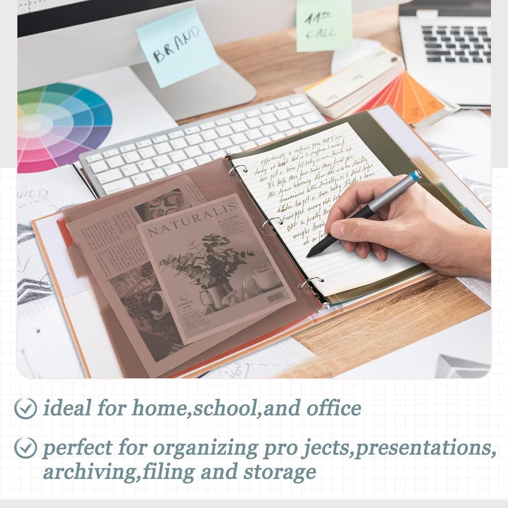 Janlaugh 4 Sets 5 Tab Plastic Binder Dividers Plastic Index with Pockets for 3 Ring Binders 9 3/4 x 11 1/2 Inches 3 Hole Page Colorful Dividers