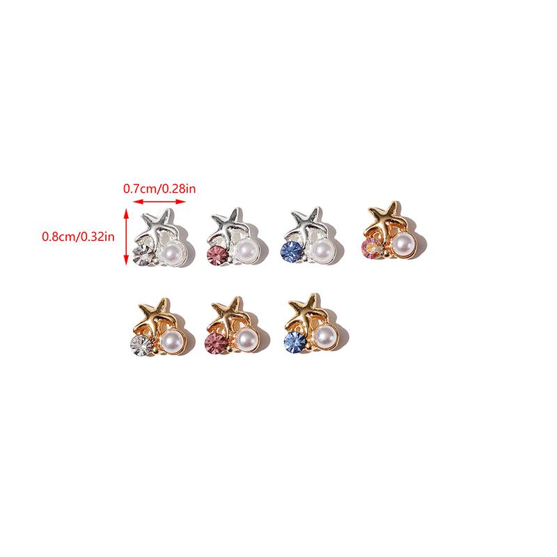 2Pcs 3D Exquisite Alloy Nail Art Charms Kawaii Starfish Pearl Design Nail Rhinestone Decorations Diy Accessories