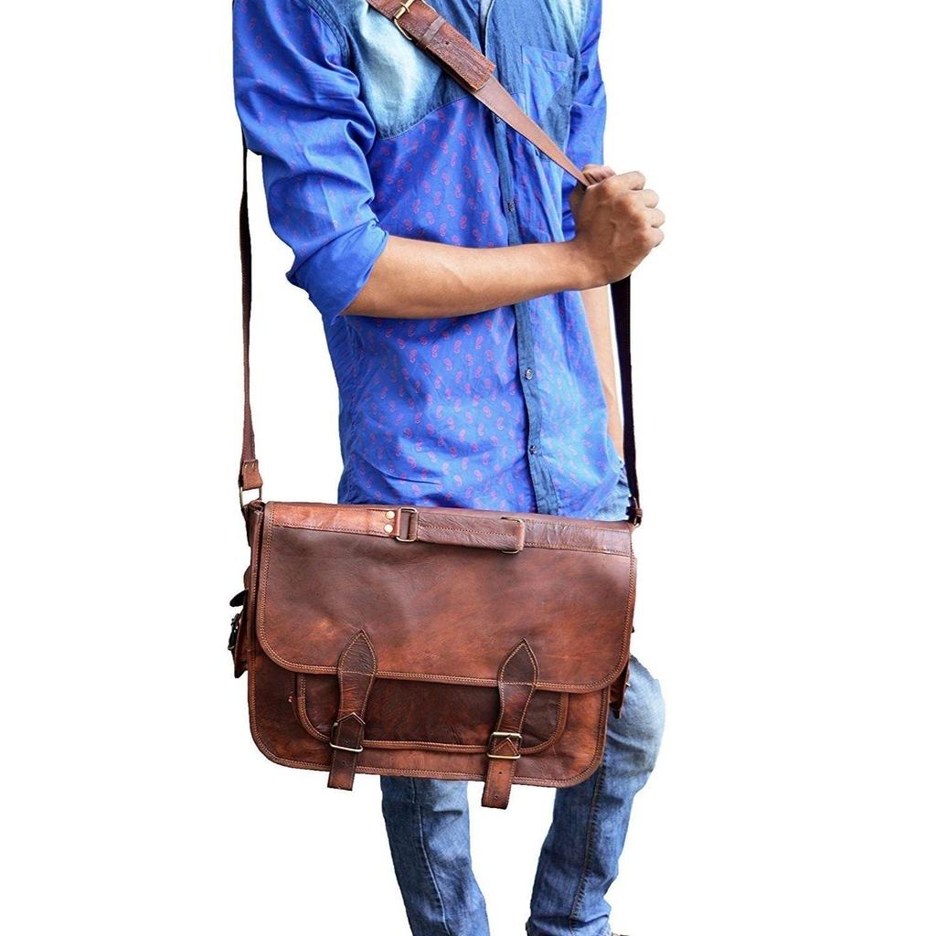 Vintage Echtleder Laptop Aktentasche Messenger Satchel Tasche Schultertasche S Braun