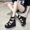 Fashion 10CM Gladiator Wedge Sandals Women's New Summer Fish Mouth Hollow Waterproof Rivet Platform Heightened Roman Sandals Punk Boots