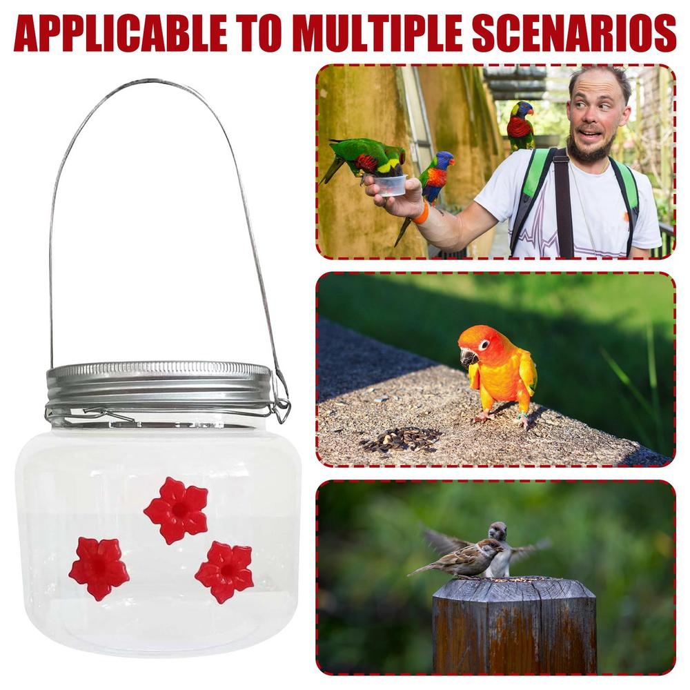 Jar Hummingbird Feeder Wild Bird Feeders Top Fill Humming Bird Feeding Station With 3 Perforated Flower Nozzles Top Fill Design