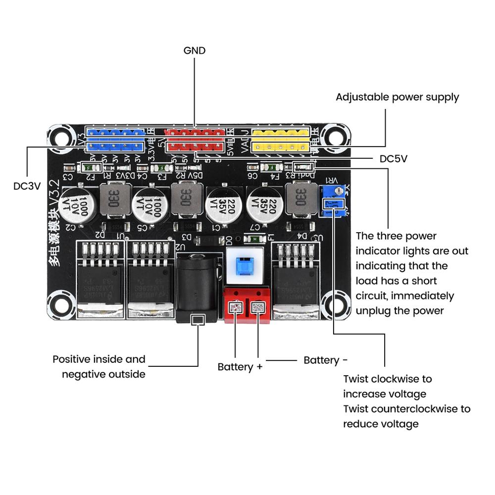 DC7-25V To DC3.3V/5V LM2596 Adjustable Step-Down Module Regulated Power Supply Module Intelligent Vehicle Experimental Power