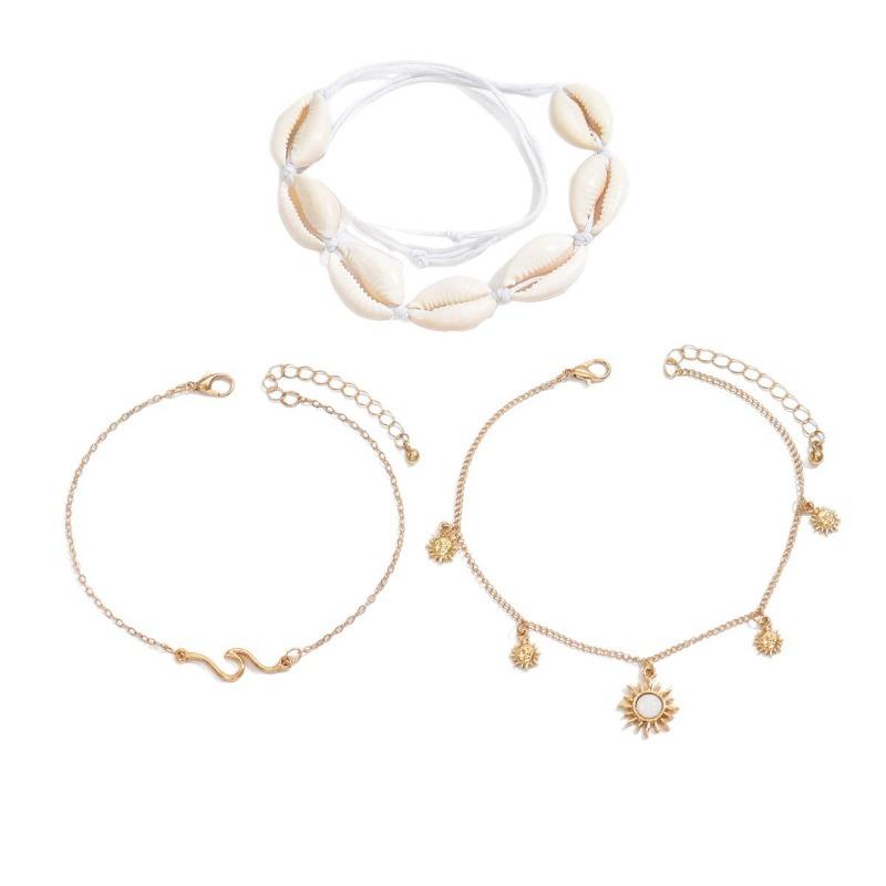 New simple natural shell summer anklet set casual beach vacation wind adjustable anklet jewelry