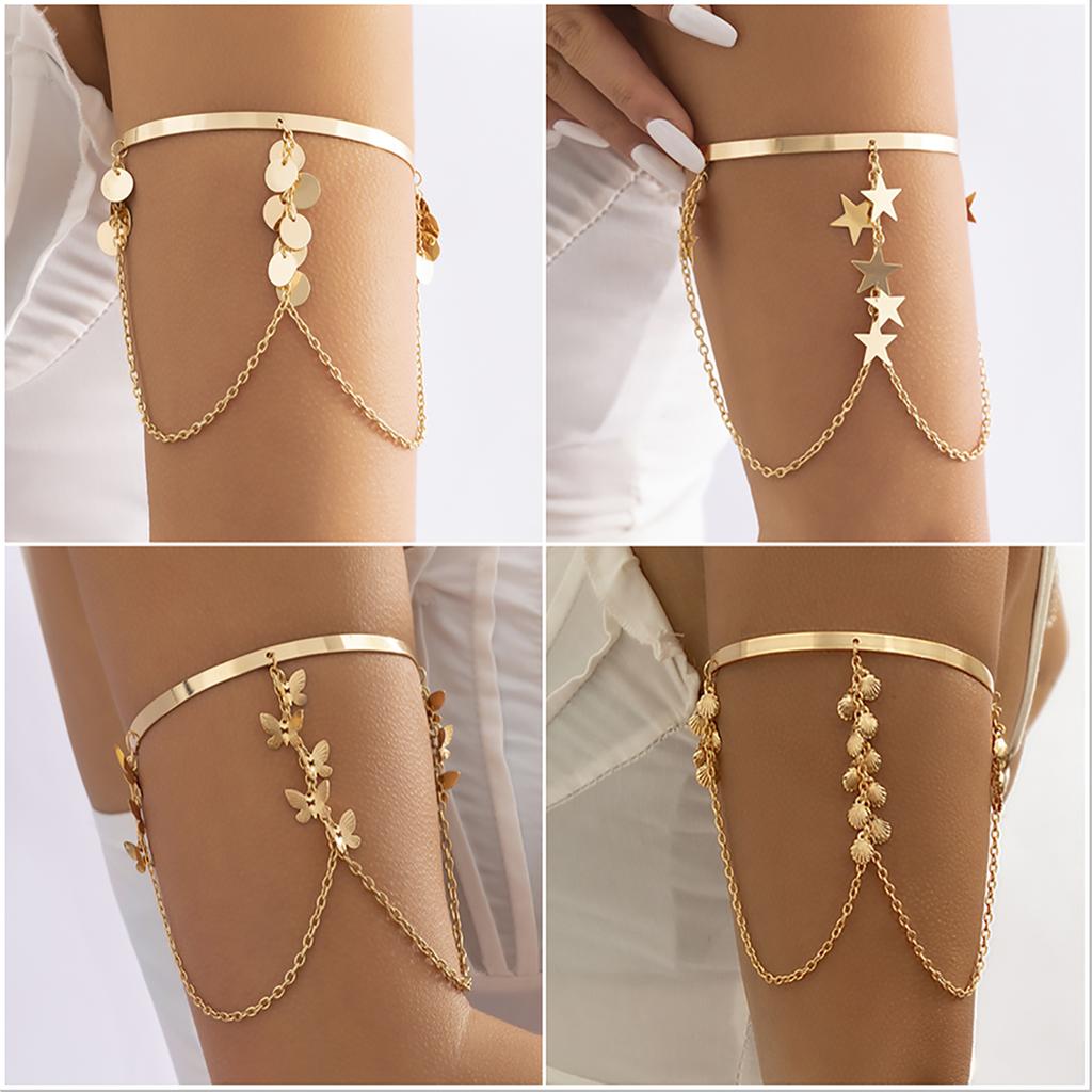 PuRui Simple Bohemia Charm Upper Arm Bracelet Star Butterfly Tassel Pendant Arm Cuff Bracelet for Women Fashion Summer Zircon