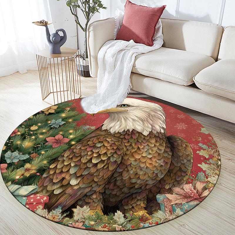 Christmas eagle pattern round rug,Carpet Rug for Living Room Bedroom  Playroom ,Non-slip Floor Mat,Holiday Gifts and Birthday Gifts.