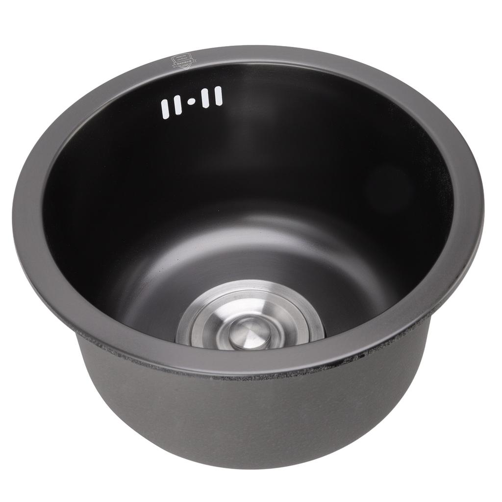 Mini Round Kitchen Sink Bar Stainless Steel Basin Single Bowl with Drain Accessories for Home Black