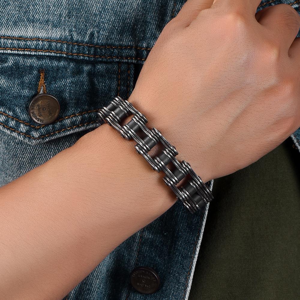 Men's Bicycle Chain Bracelet 16MM Wide Vintage Rock Motorcycle Wristband Man Punk Stainless Steel Biker Gothic Jewelry Accessory