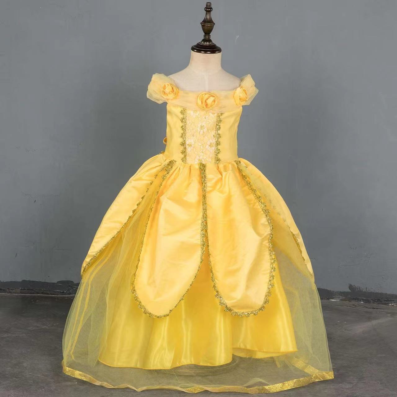 Girls Fashion: Beauty and the Beast Belle Dress, Summer Children s Belle Princess Dress, Cosplay Costume 100