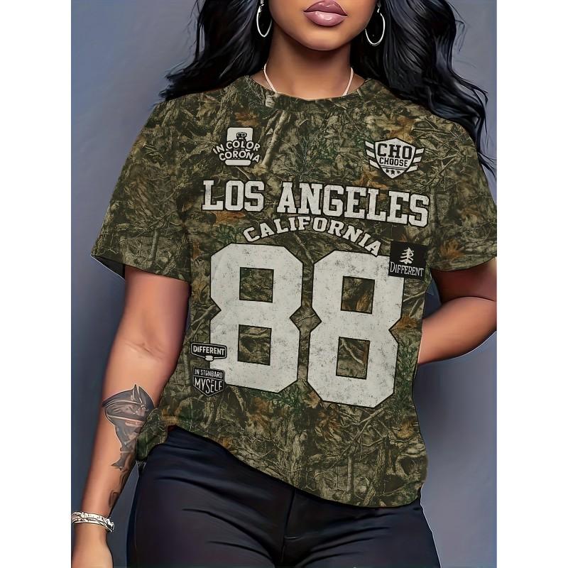 Comfortable Loose Fit Cotton Blend Crew Neck Short Sleeve Tee With 3D Print Design Women 2025