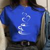 Funny Heart Coffee Print Round Neck Short Sleeve Shirt Personalized Creative Coffee Casual Women's T-Shirt Clothing