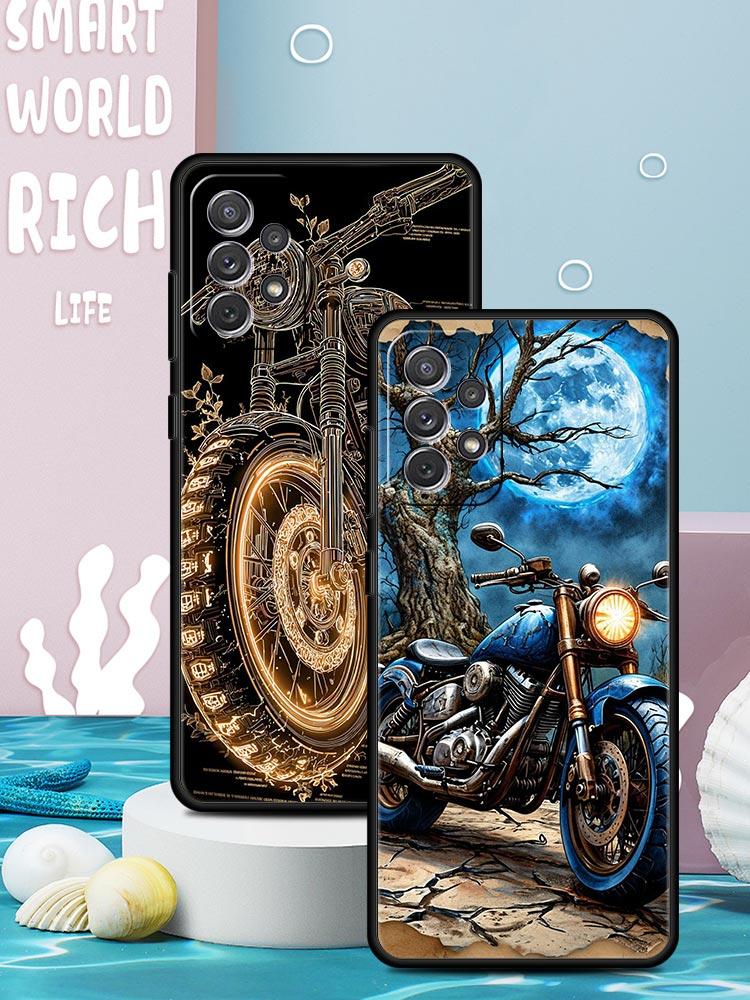 Colors Vintage Motorcycle Painted Phone Case for Samsung Galaxy A55 A35 A15 A14 A13 A25 A54 A51 A71 A72 A73 A32 A52 A41 Soft TPU