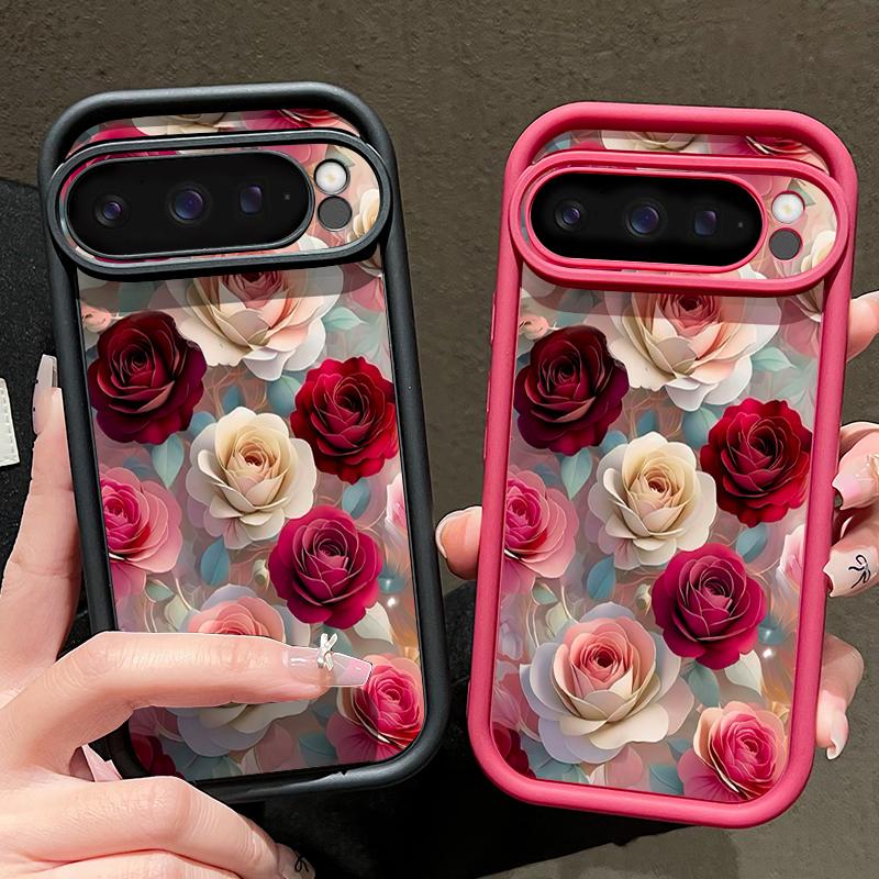 Weiche TPU-Handyhülle Für Google Pixel 10 9 8 7 Pro Pixel 9 10 Pro XL 7A 8A 9A Stoßfest Rote Rose Blumenmuster Silikonhülle
