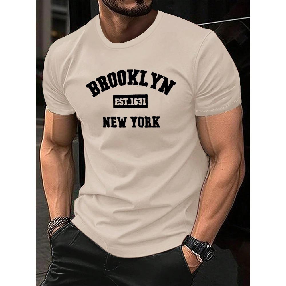 Men's Summer Cotton Fashion Loose Brooklyn EST 1631 Printed Sports Round Neck Short Sleeve T-shirt Top