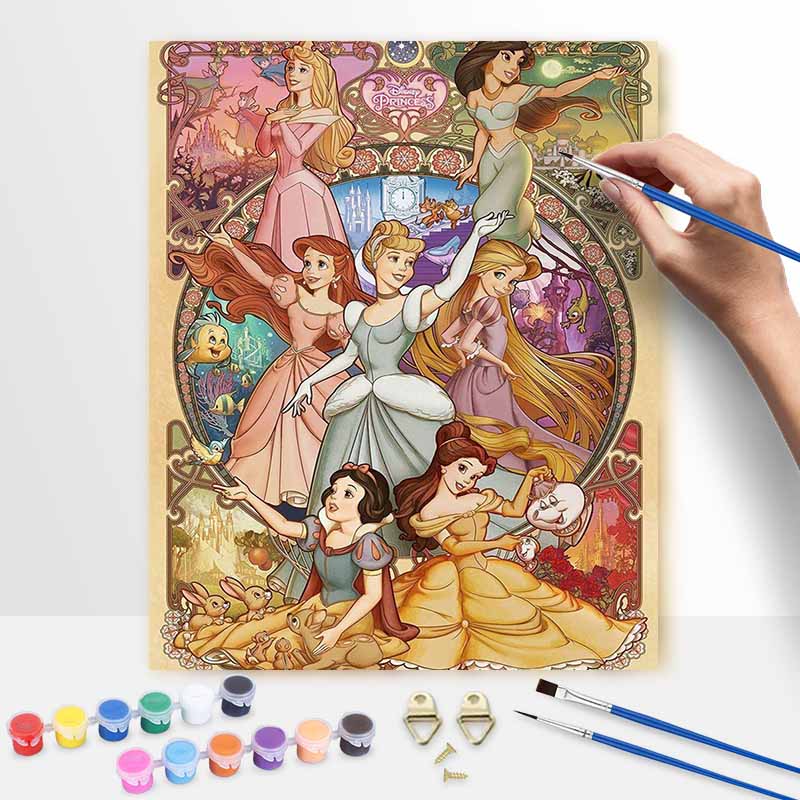 Disney Princess Oil Art Painting Kit Classic Cartoon Home Wall Decor Handmade Gift for Girls Room Art Lover Living Room Decoration