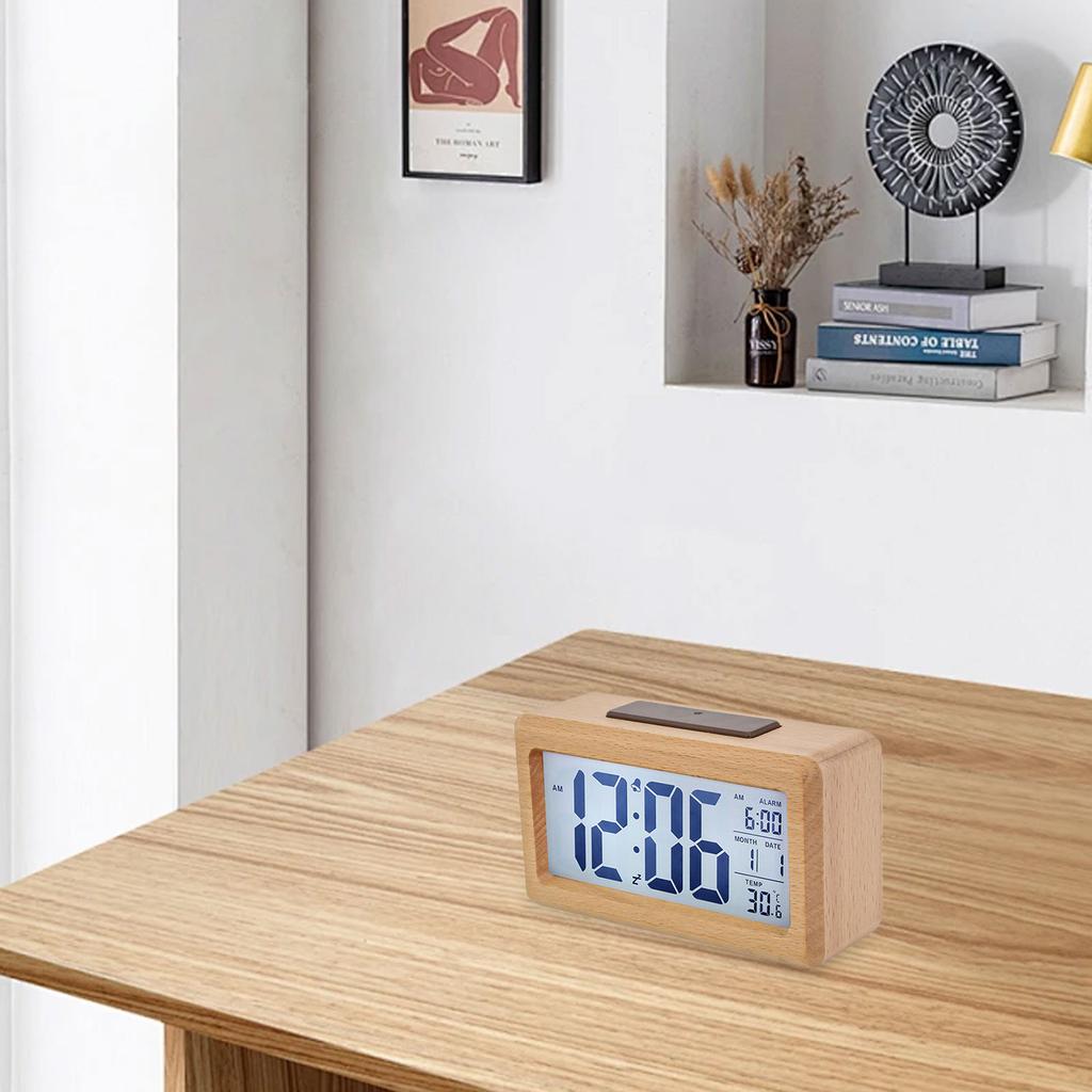 Natural Wood Grain Light-Sensitive Clock Digital Alarm Clock Dimmable Backlight Large Screen Minimalist Design