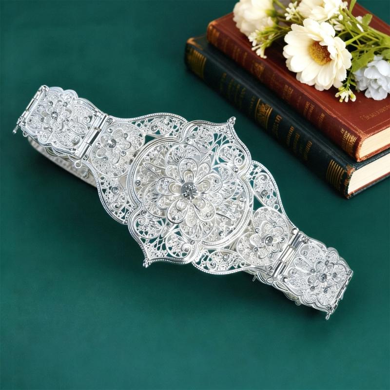 Blingbling Waist Belt Stylish Carved Floral Waist Chain Belt Elaborate Chain Belly Chain for Wedding Waistband