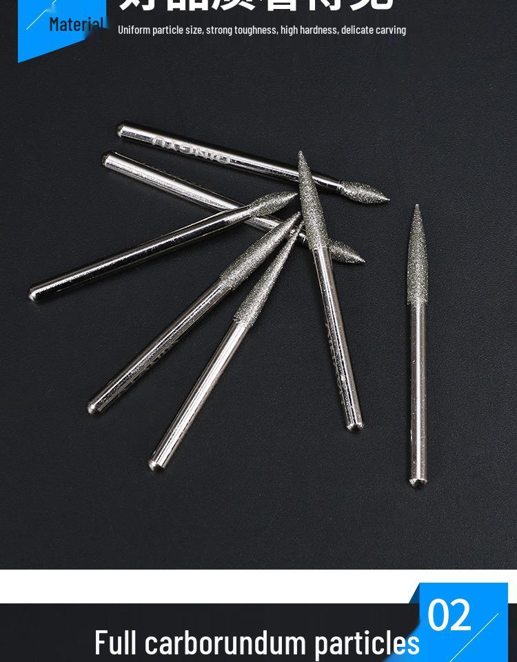 Legierung Jadeschnitzwerkzeug: Schleifnadel mit Diamantbesatz, zylindrisch & spitz, 3 mm