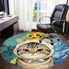 1PC Cat Sunflowers Office Round Area Rug,  Mat Suitable ForOffice, Under Office Chairs Bedroom Living Room Home Decor, Room Deco