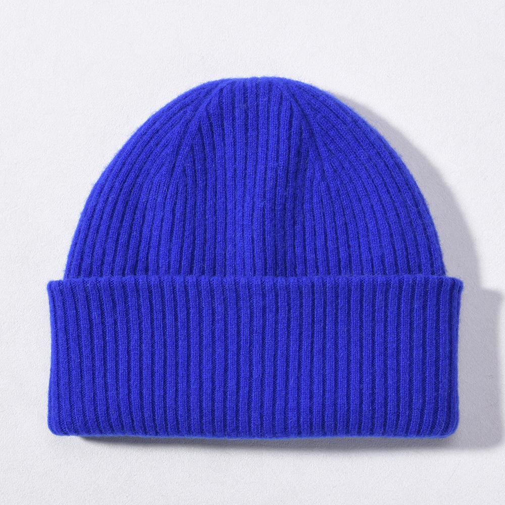 Solid Color% Wool Knitted Hat Classic Striped Double-layer Warm Autumn and Winter Men's and Women's Versatile Wool Hat