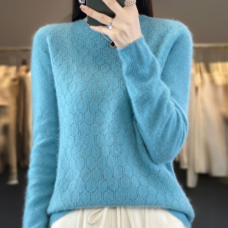 Latest Round Neck Sweater for Women In Autumn and Winter Soft and Warm Cashmere Sweater for Women High-end Base Blouse Hollow Versatile Sweater