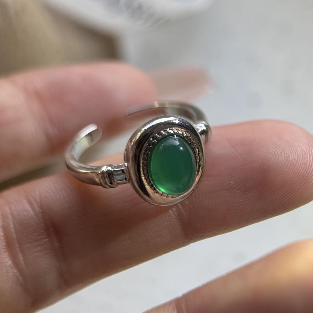 925 Sterling Silver Rings for Women Couple Minimalist Green Stone Ring Fine CZ Jewelry Birthday Gift Prevent Allergy