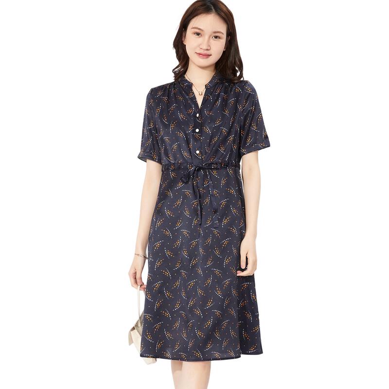 Hengyuanxiang Summer Elegant Printed Mulberry Silk Dress