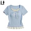CHOCOOLATEit Women's Ruffle Tie-Bow Short Sleeve Top