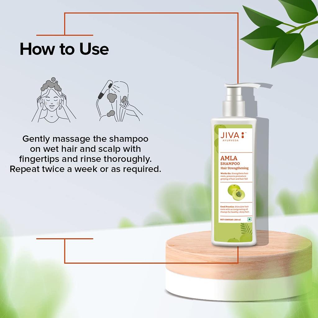 Jiva Amla Shampoo 200 ml x Packung mit 2 für eine frische Kopfhaut und starkes Haar mit sanfter Reinigung und täglicher Haarpflege-Unterstützung