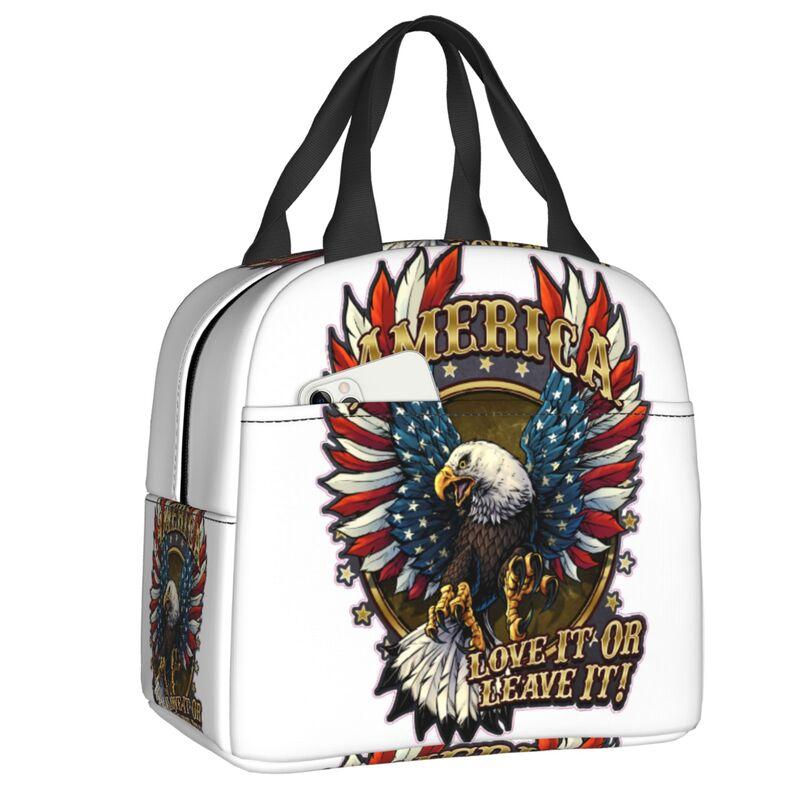 USA American Flag Thermal Insulated Lunch Bags Women United States US Stars Portable Lunch for Camping Travel Food Box