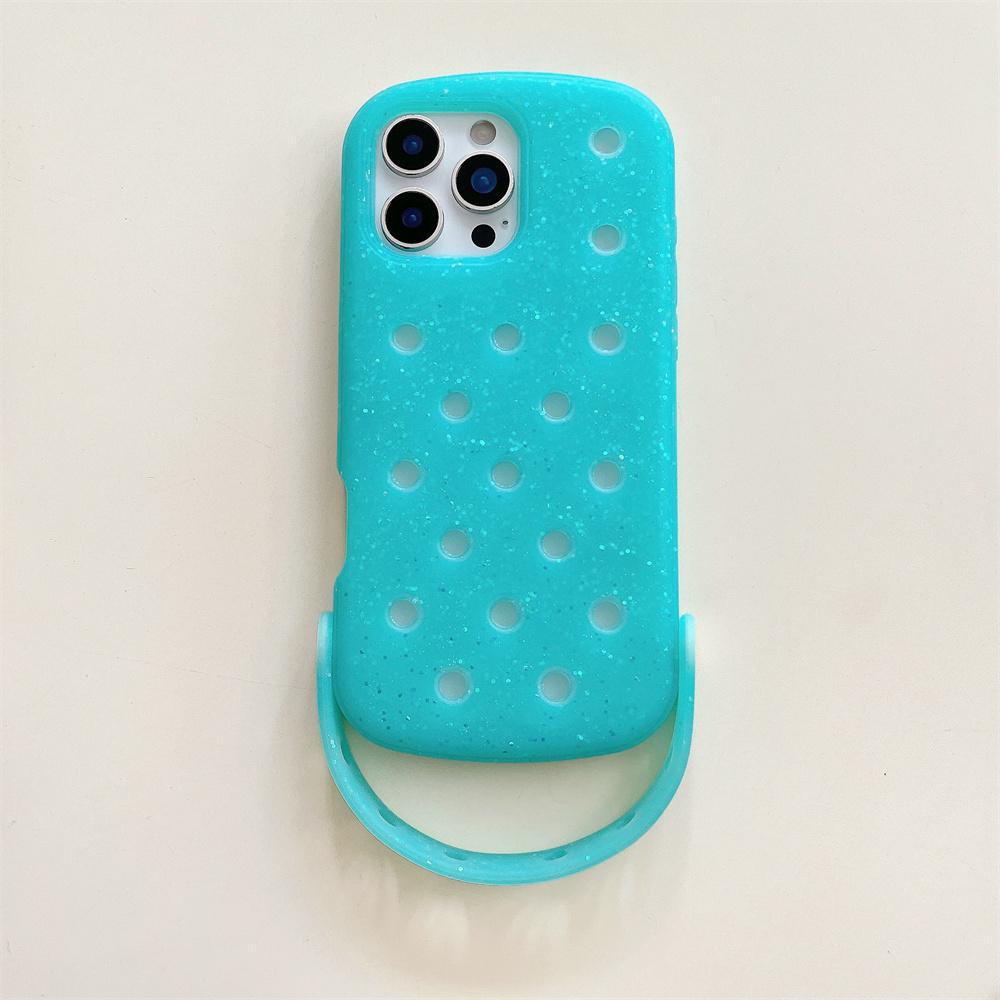 For Crocs Charms DIY Wrist Strap Holder Phone Case For iPhone 17 16 15 14 Pro Max Air 13 Solid Color Soft Silicone Back Cover