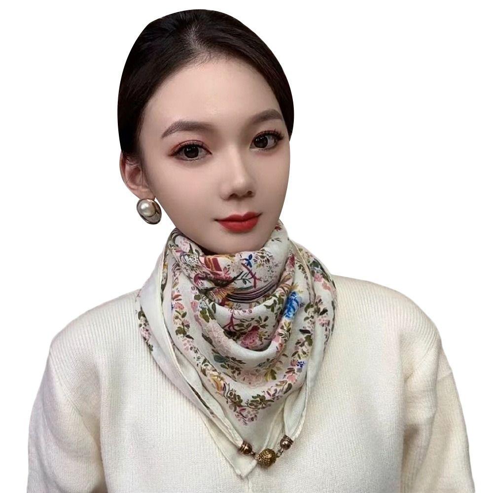 Soft Winter Silk Scarf Warm Small Square Scarf Fashion Magnetic Buckle Scarf  Women