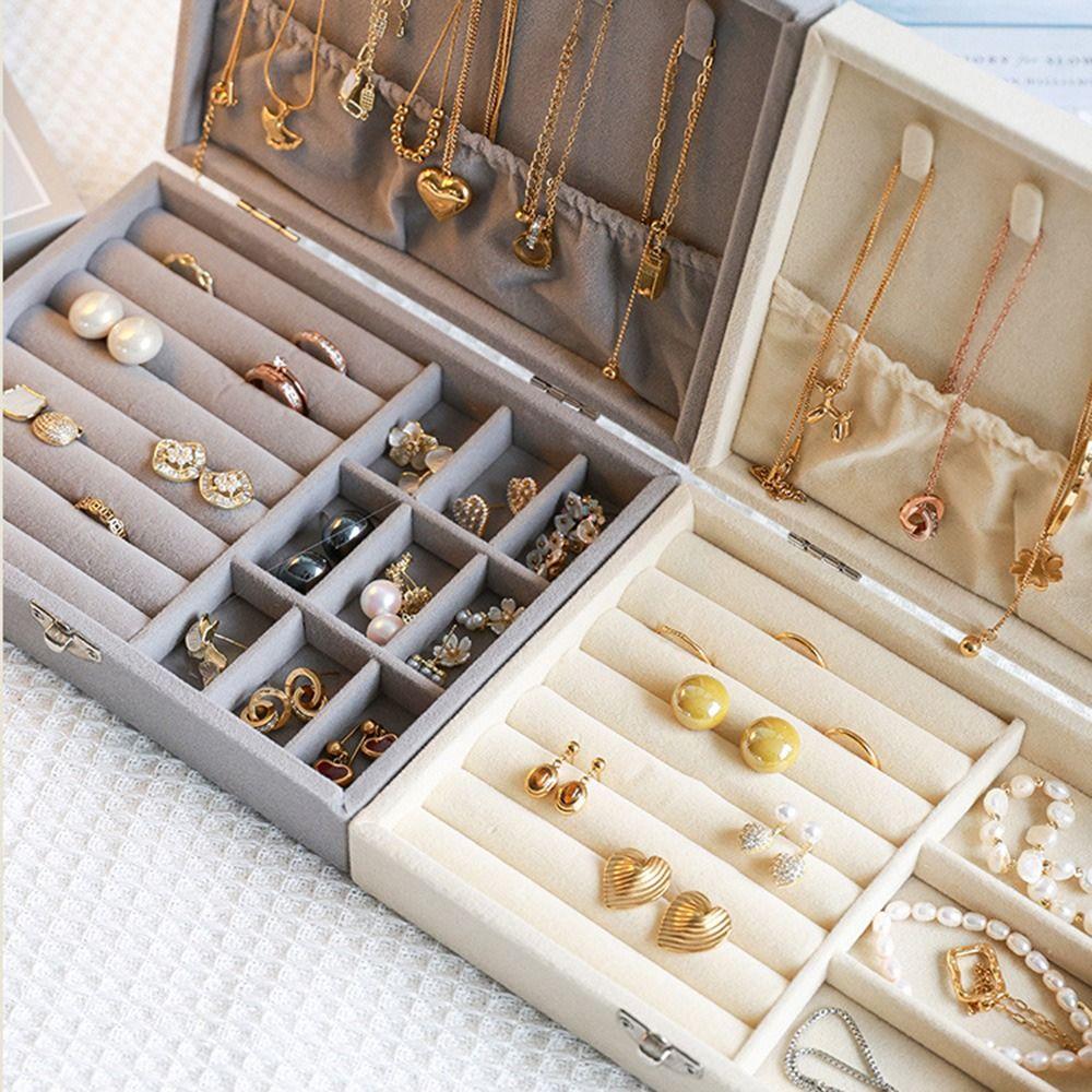 Flip Lid Travel Jewelry Case Large Capacity Portable Earring Organizer  Women