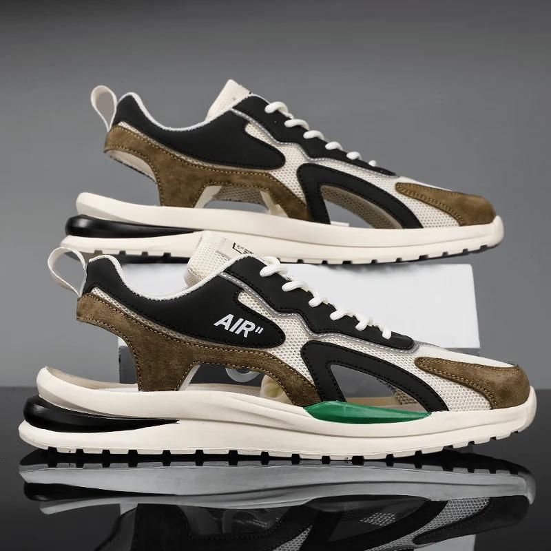 

Кожаная мужская обувь, тапочки, спортивные на открытом воздухе, модные мужские сандалии на плоской подошве, нескользящие дышащие туфли из ЭВА, модная летняя мода высокого качества из искусственной кожи с сеткой 44