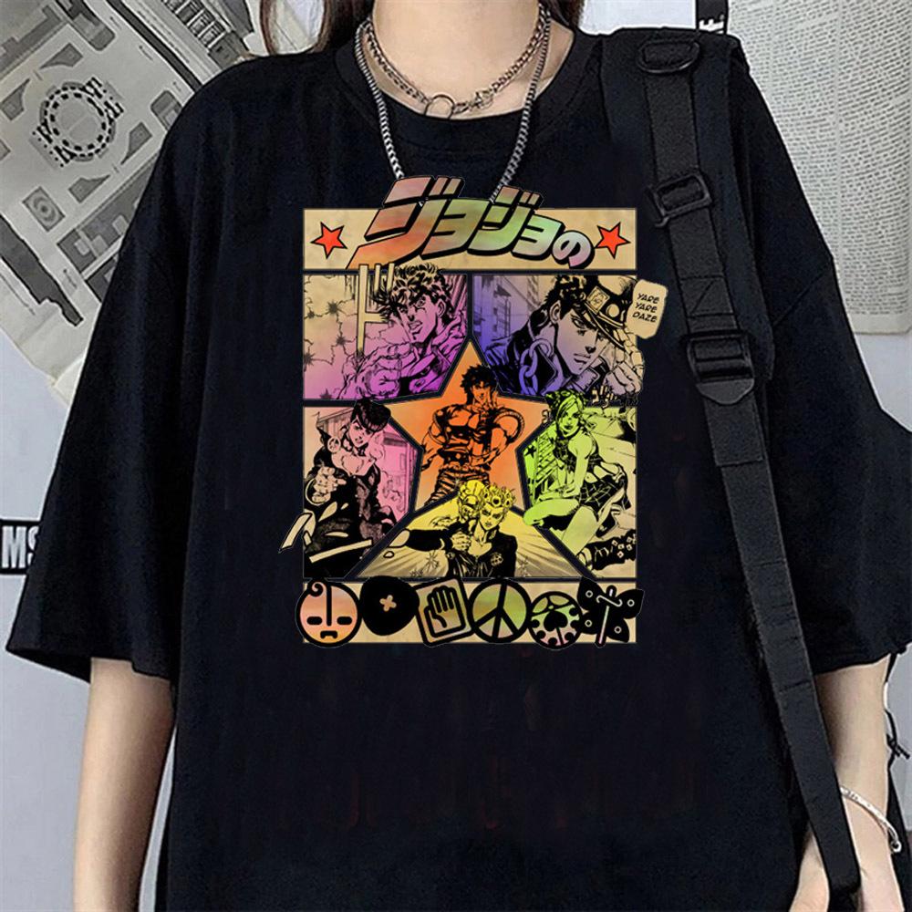 2026 New Jojo Bizarre Adventure Casual T Shirt Cotton High Quality Teen Trendy Korean Clothes Top Tees Hip Hop University Pastel