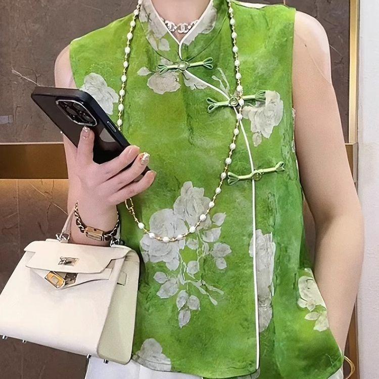 

Thin diagonal placket with printed shirt for women s 2025 summer irregular hem thin T-shirt top M (recommended within 50kg)